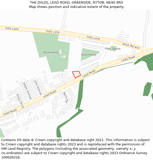 THE DALES, LEAD ROAD, GREENSIDE, RYTON, NE40 4RD: Location map and indicative extent of plot