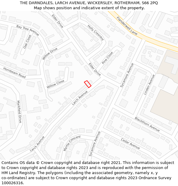 THE DARNDALES, LARCH AVENUE, WICKERSLEY, ROTHERHAM, S66 2PQ: Location map and indicative extent of plot