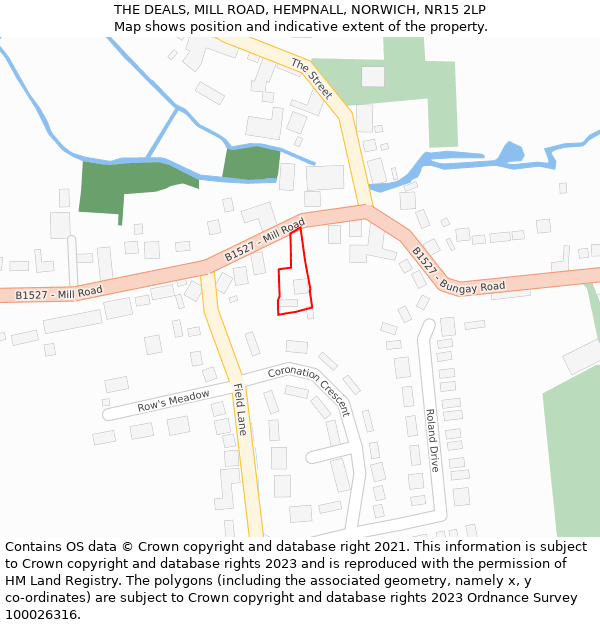 THE DEALS, MILL ROAD, HEMPNALL, NORWICH, NR15 2LP: Location map and indicative extent of plot