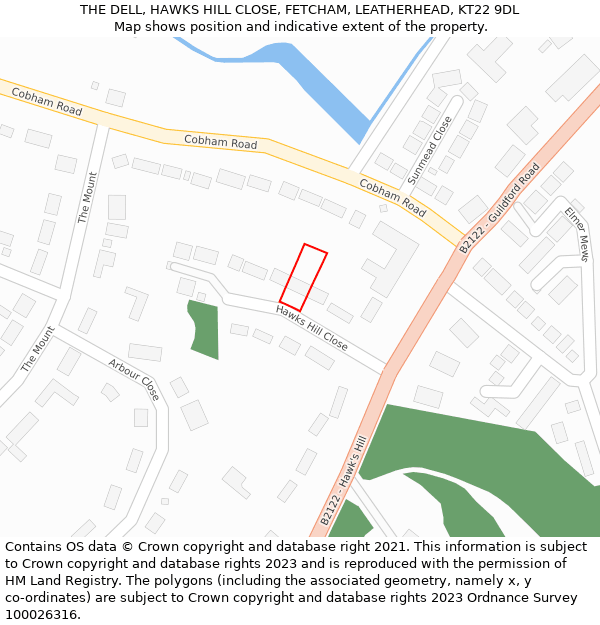 THE DELL, HAWKS HILL CLOSE, FETCHAM, LEATHERHEAD, KT22 9DL: Location map and indicative extent of plot