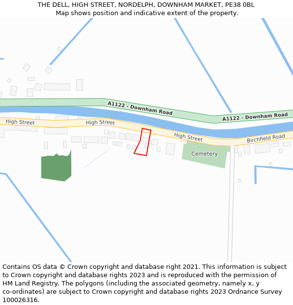 THE DELL, HIGH STREET, NORDELPH, DOWNHAM MARKET, PE38 0BL: Location map and indicative extent of plot