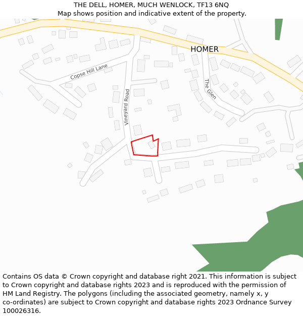 THE DELL, HOMER, MUCH WENLOCK, TF13 6NQ: Location map and indicative extent of plot