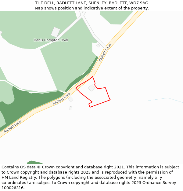 THE DELL, RADLETT LANE, SHENLEY, RADLETT, WD7 9AG: Location map and indicative extent of plot