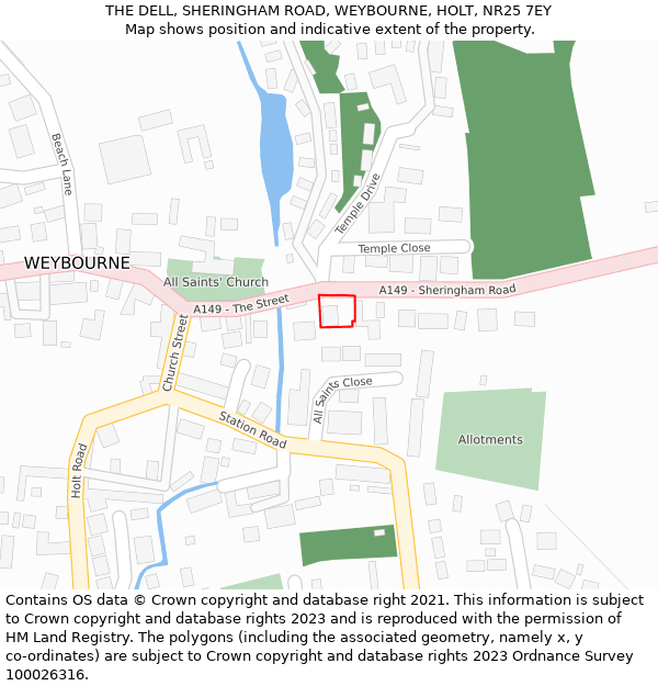 THE DELL, SHERINGHAM ROAD, WEYBOURNE, HOLT, NR25 7EY: Location map and indicative extent of plot