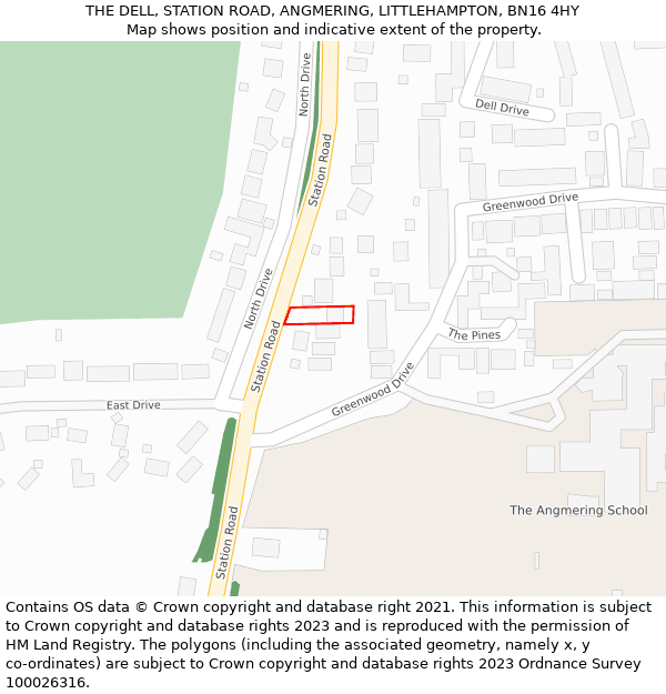 THE DELL, STATION ROAD, ANGMERING, LITTLEHAMPTON, BN16 4HY: Location map and indicative extent of plot