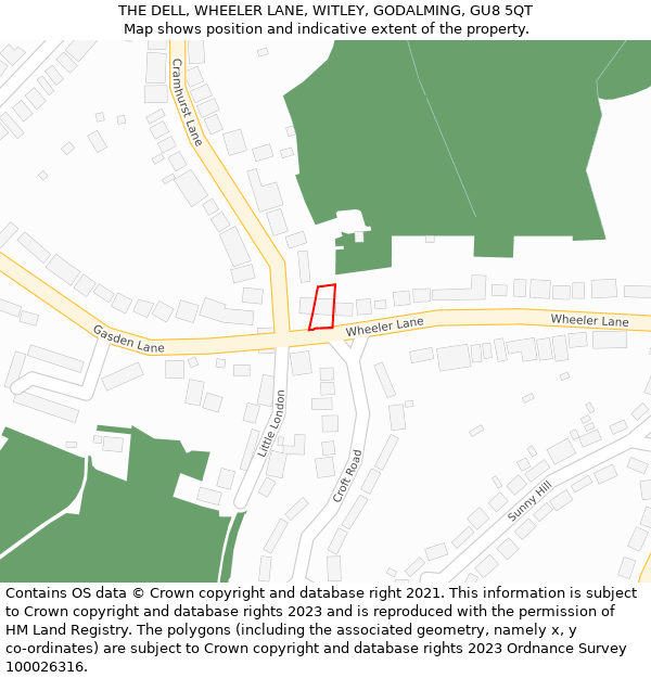 THE DELL, WHEELER LANE, WITLEY, GODALMING, GU8 5QT: Location map and indicative extent of plot