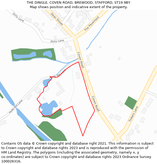 THE DINGLE, COVEN ROAD, BREWOOD, STAFFORD, ST19 9BY: Location map and indicative extent of plot