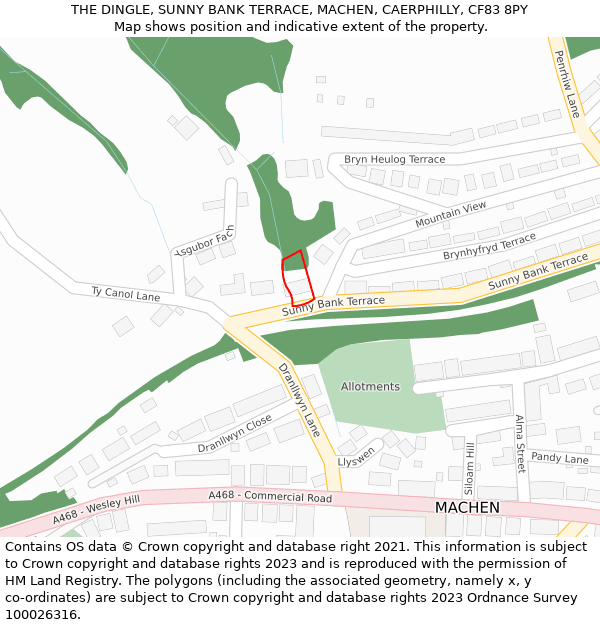 THE DINGLE, SUNNY BANK TERRACE, MACHEN, CAERPHILLY, CF83 8PY: Location map and indicative extent of plot
