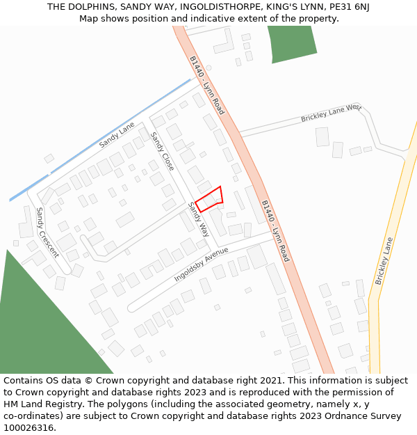 THE DOLPHINS, SANDY WAY, INGOLDISTHORPE, KING'S LYNN, PE31 6NJ: Location map and indicative extent of plot