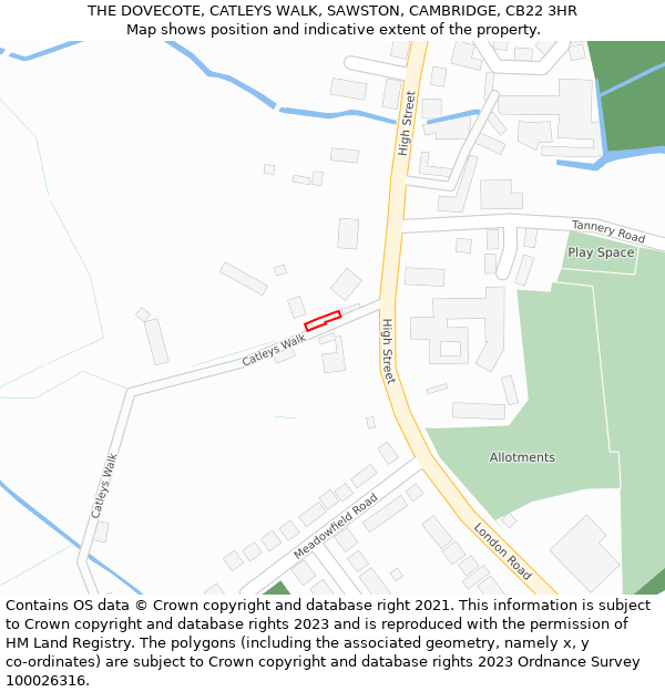 THE DOVECOTE, CATLEYS WALK, SAWSTON, CAMBRIDGE, CB22 3HR: Location map and indicative extent of plot