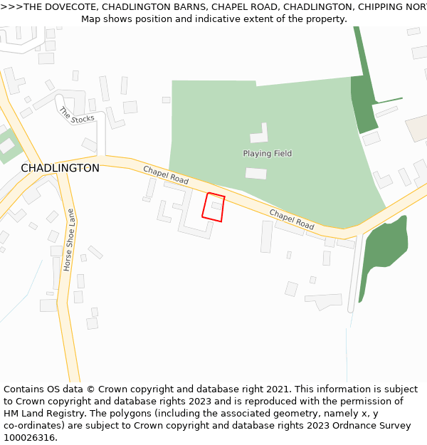 THE DOVECOTE, CHADLINGTON BARNS, CHAPEL ROAD, CHADLINGTON, CHIPPING NORTON, OX7 3NX: Location map and indicative extent of plot