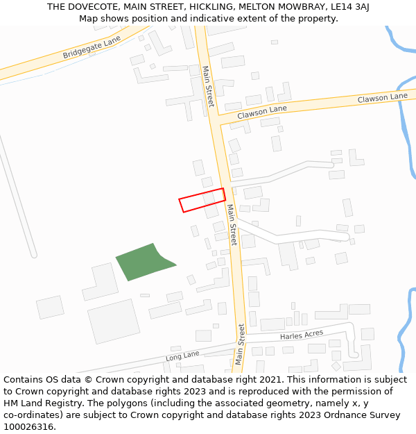 THE DOVECOTE, MAIN STREET, HICKLING, MELTON MOWBRAY, LE14 3AJ: Location map and indicative extent of plot