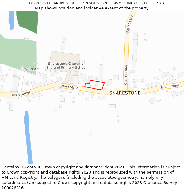 THE DOVECOTE, MAIN STREET, SNARESTONE, SWADLINCOTE, DE12 7DB: Location map and indicative extent of plot