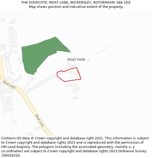 THE DOVECOTE, MOAT LANE, WICKERSLEY, ROTHERHAM, S66 1DZ: Location map and indicative extent of plot
