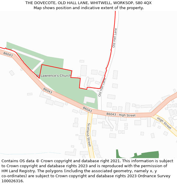 THE DOVECOTE, OLD HALL LANE, WHITWELL, WORKSOP, S80 4QX: Location map and indicative extent of plot