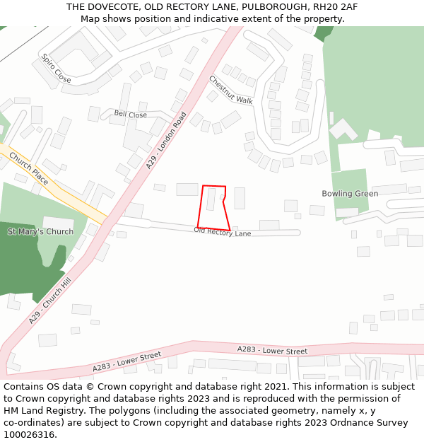 THE DOVECOTE, OLD RECTORY LANE, PULBOROUGH, RH20 2AF: Location map and indicative extent of plot