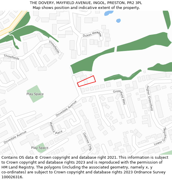 THE DOVERY, MAYFIELD AVENUE, INGOL, PRESTON, PR2 3PL: Location map and indicative extent of plot
