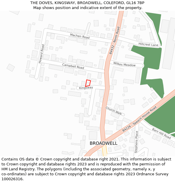 THE DOVES, KINGSWAY, BROADWELL, COLEFORD, GL16 7BP: Location map and indicative extent of plot