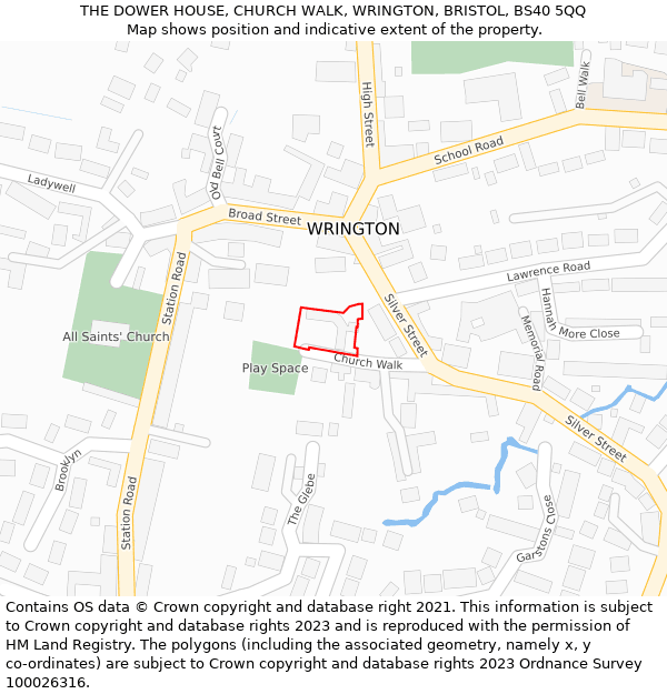 THE DOWER HOUSE, CHURCH WALK, WRINGTON, BRISTOL, BS40 5QQ: Location map and indicative extent of plot