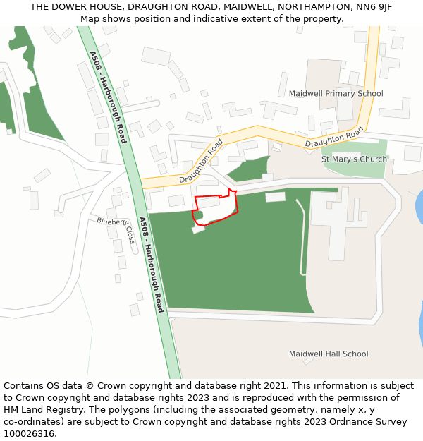 THE DOWER HOUSE, DRAUGHTON ROAD, MAIDWELL, NORTHAMPTON, NN6 9JF: Location map and indicative extent of plot