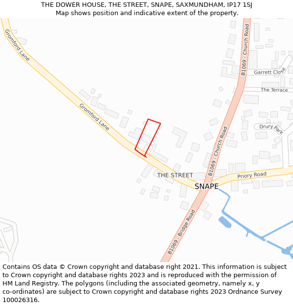 THE DOWER HOUSE, THE STREET, SNAPE, SAXMUNDHAM, IP17 1SJ: Location map and indicative extent of plot