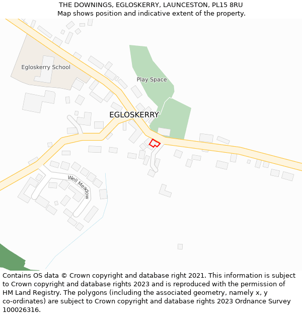 THE DOWNINGS, EGLOSKERRY, LAUNCESTON, PL15 8RU: Location map and indicative extent of plot