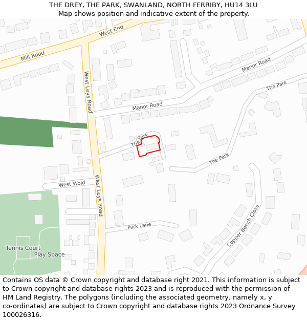 THE DREY, THE PARK, SWANLAND, NORTH FERRIBY, HU14 3LU: Location map and indicative extent of plot