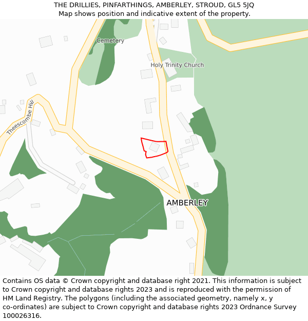 THE DRILLIES, PINFARTHINGS, AMBERLEY, STROUD, GL5 5JQ: Location map and indicative extent of plot