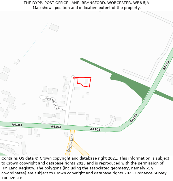 THE DYPP, POST OFFICE LANE, BRANSFORD, WORCESTER, WR6 5JA: Location map and indicative extent of plot