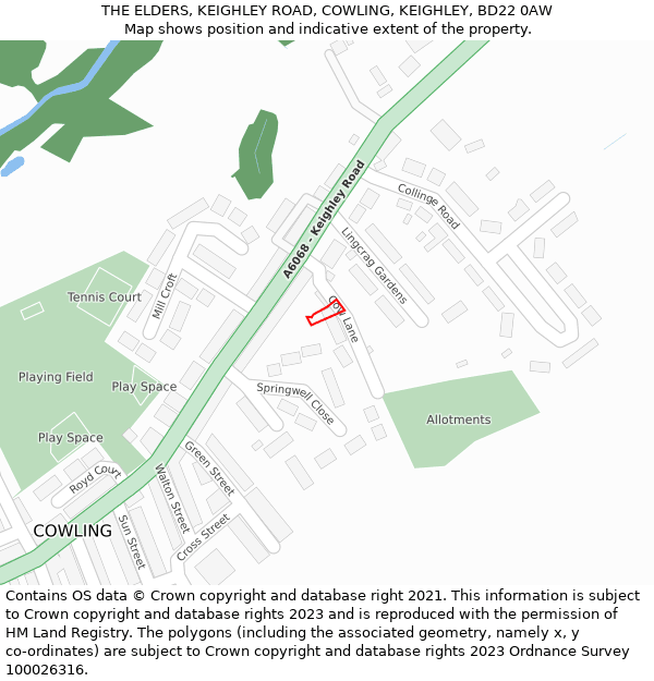 THE ELDERS, KEIGHLEY ROAD, COWLING, KEIGHLEY, BD22 0AW: Location map and indicative extent of plot