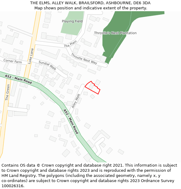 THE ELMS, ALLEY WALK, BRAILSFORD, ASHBOURNE, DE6 3DA: Location map and indicative extent of plot