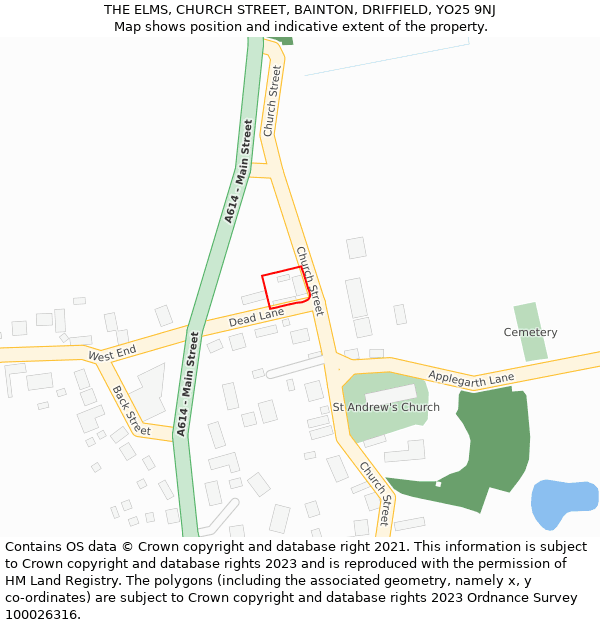 THE ELMS, CHURCH STREET, BAINTON, DRIFFIELD, YO25 9NJ: Location map and indicative extent of plot