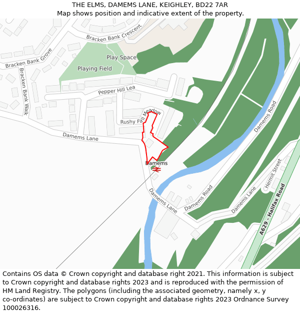 THE ELMS, DAMEMS LANE, KEIGHLEY, BD22 7AR: Location map and indicative extent of plot