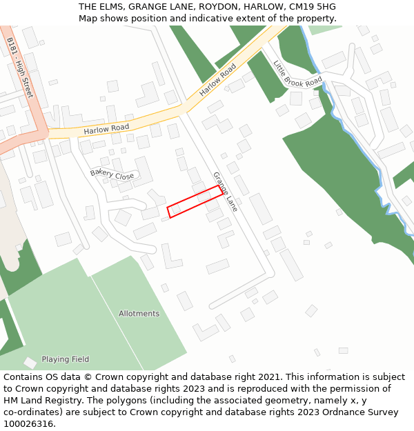 THE ELMS, GRANGE LANE, ROYDON, HARLOW, CM19 5HG: Location map and indicative extent of plot