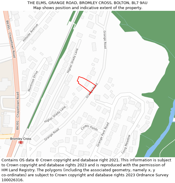 THE ELMS, GRANGE ROAD, BROMLEY CROSS, BOLTON, BL7 9AU: Location map and indicative extent of plot