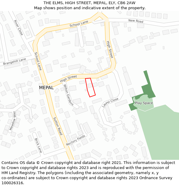 THE ELMS, HIGH STREET, MEPAL, ELY, CB6 2AW: Location map and indicative extent of plot