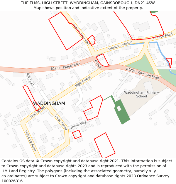 THE ELMS, HIGH STREET, WADDINGHAM, GAINSBOROUGH, DN21 4SW: Location map and indicative extent of plot