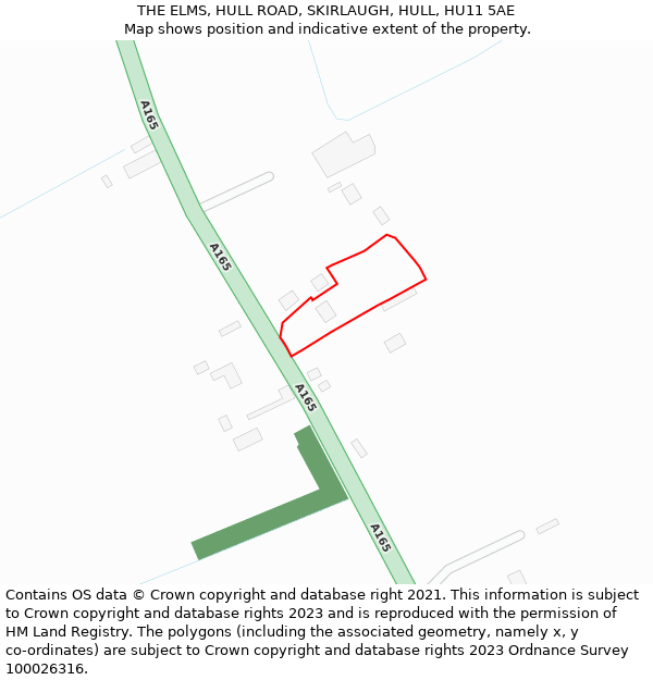 THE ELMS, HULL ROAD, SKIRLAUGH, HULL, HU11 5AE: Location map and indicative extent of plot
