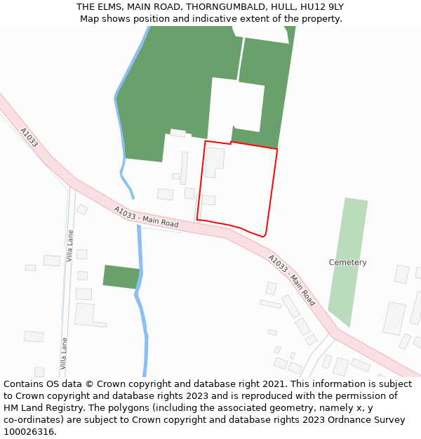 THE ELMS, MAIN ROAD, THORNGUMBALD, HULL, HU12 9LY: Location map and indicative extent of plot