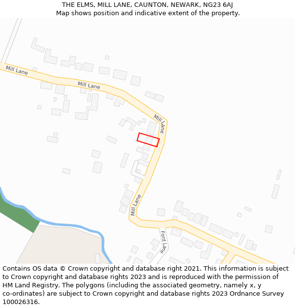 THE ELMS, MILL LANE, CAUNTON, NEWARK, NG23 6AJ: Location map and indicative extent of plot