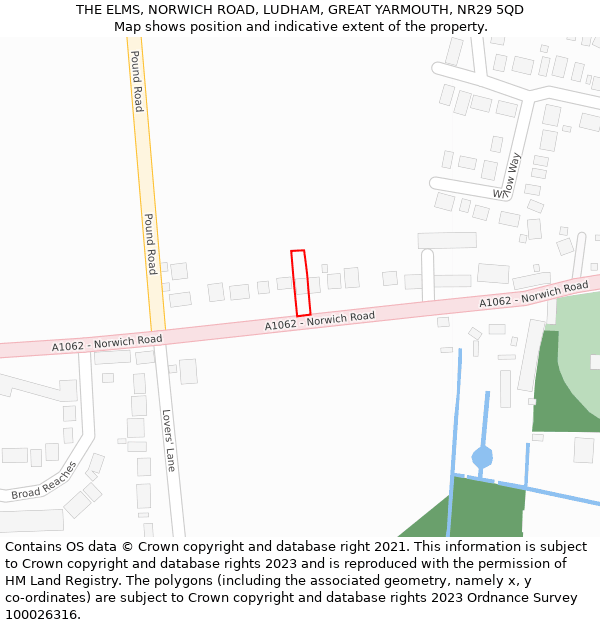 THE ELMS, NORWICH ROAD, LUDHAM, GREAT YARMOUTH, NR29 5QD: Location map and indicative extent of plot