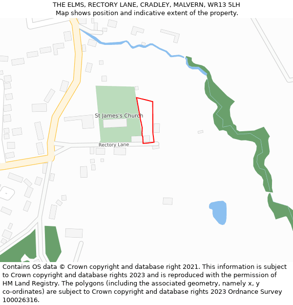 THE ELMS, RECTORY LANE, CRADLEY, MALVERN, WR13 5LH: Location map and indicative extent of plot