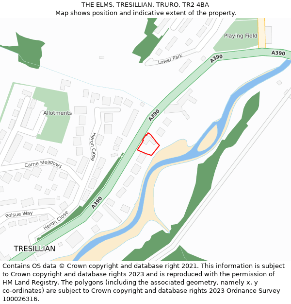 THE ELMS, TRESILLIAN, TRURO, TR2 4BA: Location map and indicative extent of plot