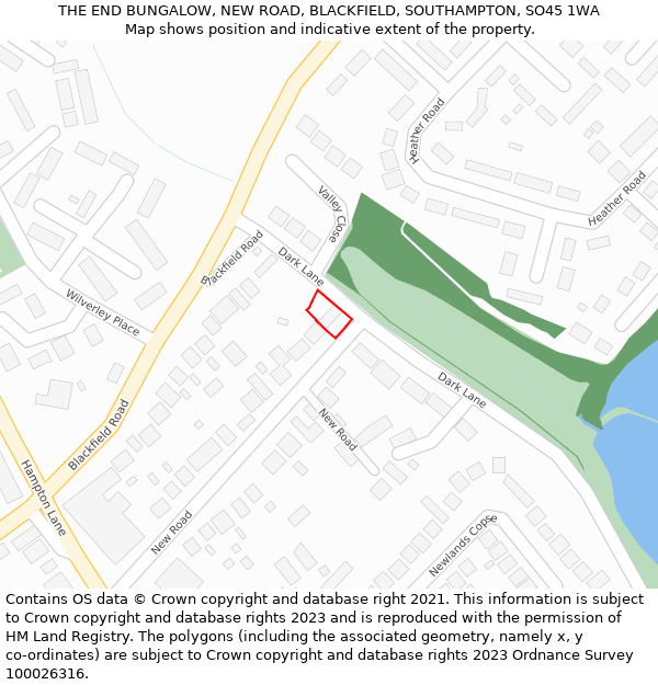 THE END BUNGALOW, NEW ROAD, BLACKFIELD, SOUTHAMPTON, SO45 1WA: Location map and indicative extent of plot