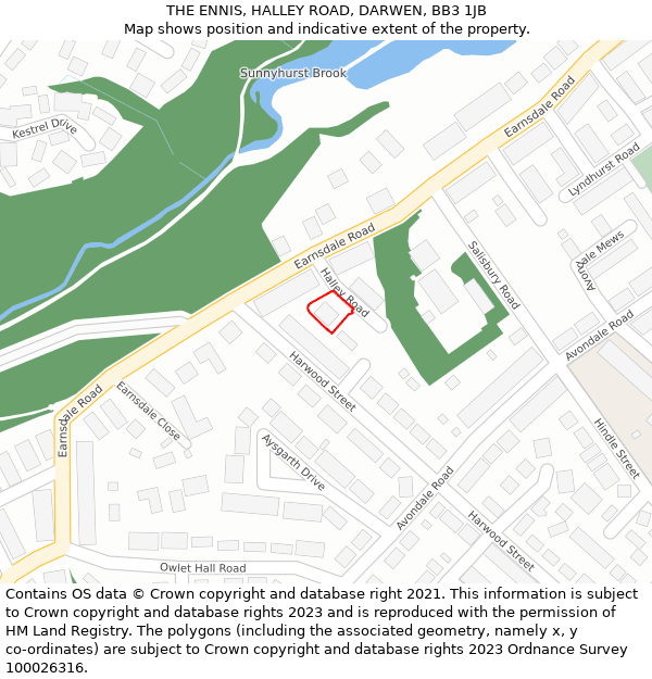 THE ENNIS, HALLEY ROAD, DARWEN, BB3 1JB: Location map and indicative extent of plot