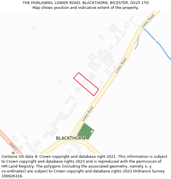 THE FAIRLAWNS, LOWER ROAD, BLACKTHORN, BICESTER, OX25 1TG: Location map and indicative extent of plot