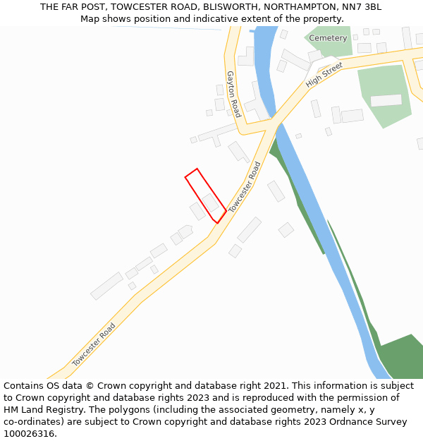 THE FAR POST, TOWCESTER ROAD, BLISWORTH, NORTHAMPTON, NN7 3BL: Location map and indicative extent of plot