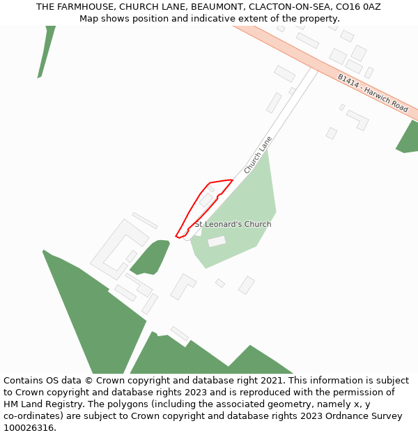 THE FARMHOUSE, CHURCH LANE, BEAUMONT, CLACTON-ON-SEA, CO16 0AZ: Location map and indicative extent of plot