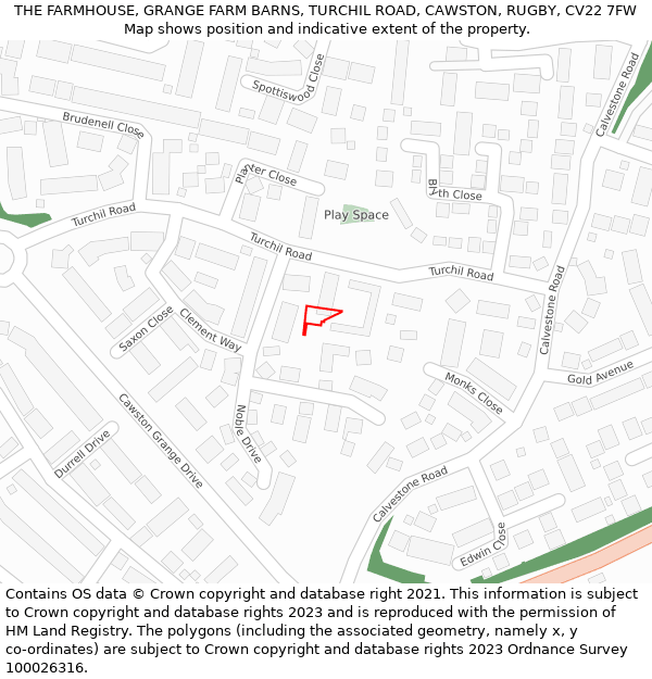 THE FARMHOUSE, GRANGE FARM BARNS, TURCHIL ROAD, CAWSTON, RUGBY, CV22 7FW: Location map and indicative extent of plot