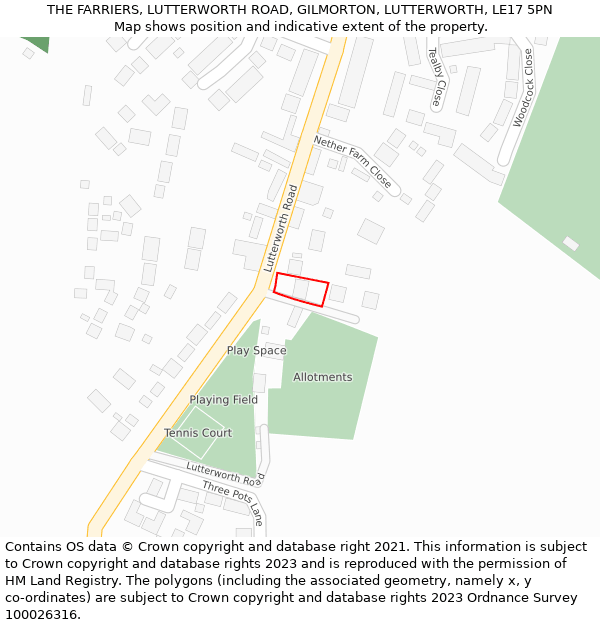 THE FARRIERS, LUTTERWORTH ROAD, GILMORTON, LUTTERWORTH, LE17 5PN: Location map and indicative extent of plot